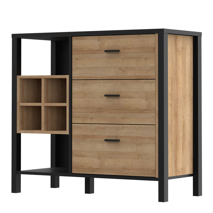 High Rock 3 Drawer Display Chest in Matt Black/Riviera Oak - TidySpaces