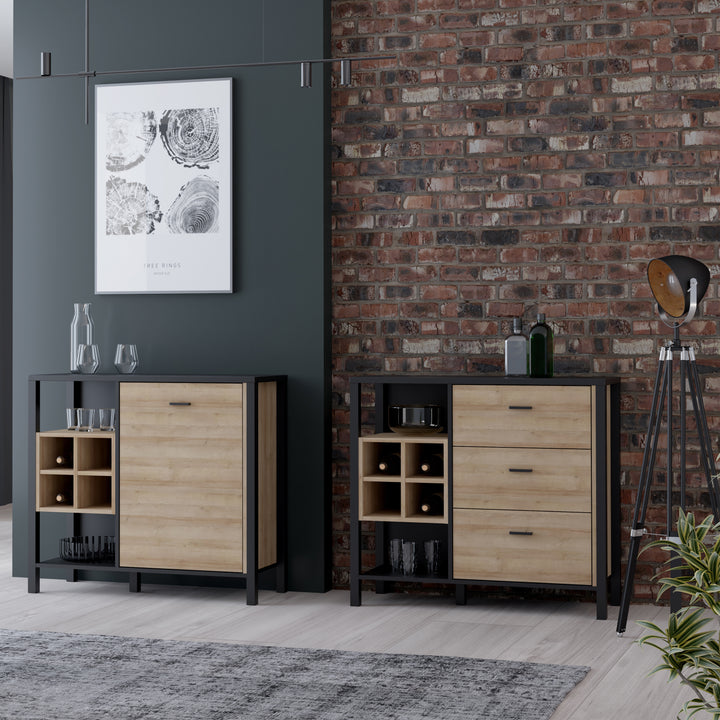High Rock 3 Drawer Display Chest in Matt Black/Riviera Oak - TidySpaces
