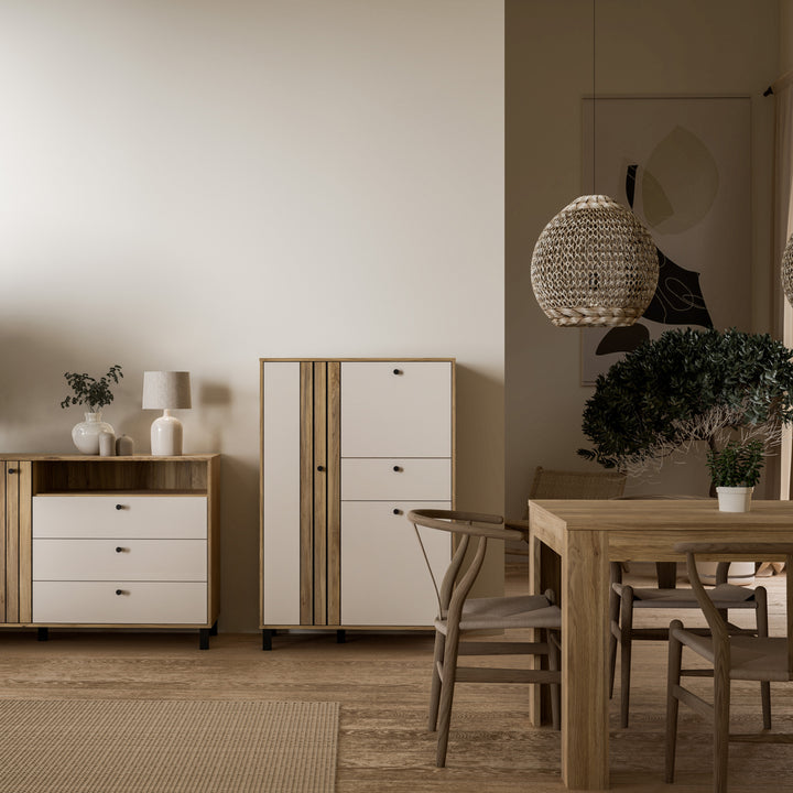 Grafton 3 Door 1 Drawer Cabinet In Cream and Oak - TidySpaces