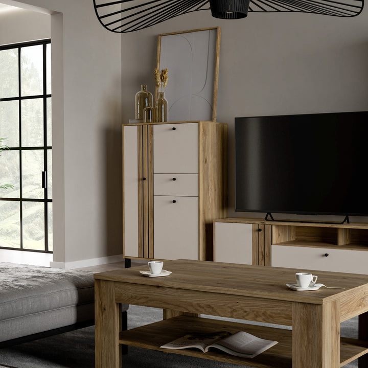 Grafton 3 Door 1 Drawer Cabinet In Cream and Oak - TidySpaces