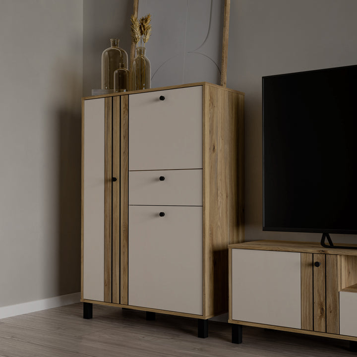 Grafton 3 Door 1 Drawer Cabinet In Cream and Oak - TidySpaces