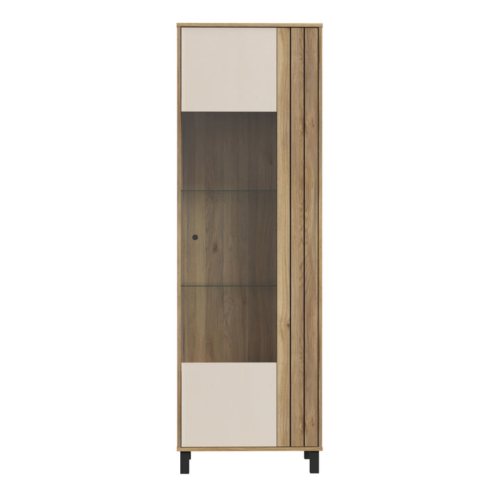 Grafton Glass Door Display Cabinet in Cream and Oak - TidySpaces