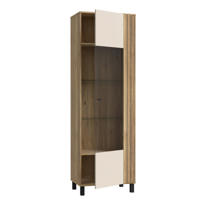 Grafton Glass Door Display Cabinet in Cream and Oak - TidySpaces