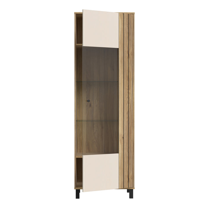 Grafton Glass Door Display Cabinet in Cream and Oak - TidySpaces