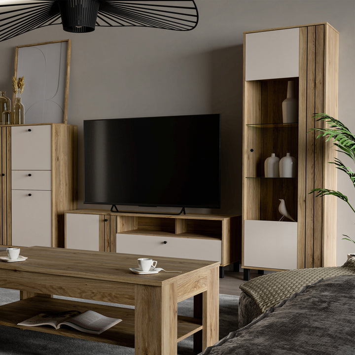 Grafton Glass Door Display Cabinet in Cream and Oak - TidySpaces