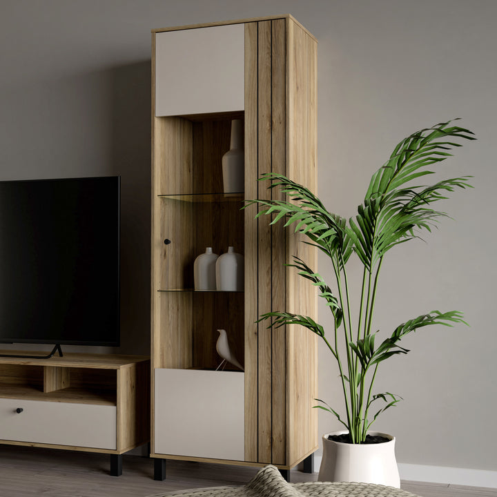 Grafton Glass Door Display Cabinet in Cream and Oak - TidySpaces
