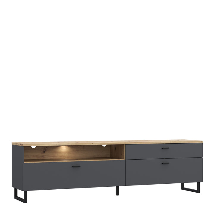 Klara TV Unit with 1 Drawer 2 Flip Doors in Grey and Oak inc LED Lighting - TidySpaces