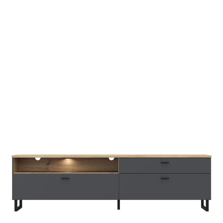 Klara TV Unit with 1 Drawer 2 Flip Doors in Grey and Oak inc LED Lighting - TidySpaces