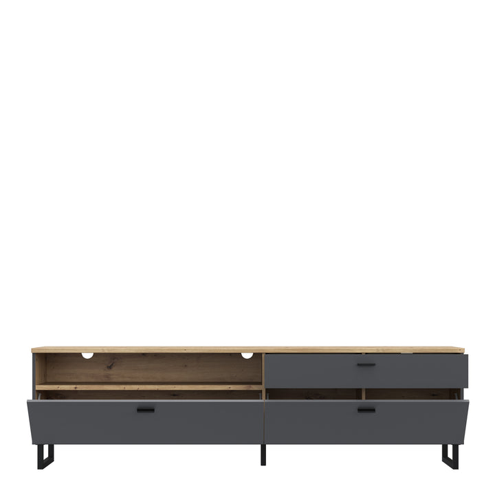Klara TV Unit with 1 Drawer 2 Flip Doors in Grey and Oak inc LED Lighting - TidySpaces