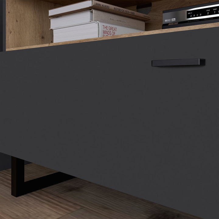 Klara TV Unit with 1 Drawer 2 Flip Doors in Grey and Oak inc LED Lighting - TidySpaces