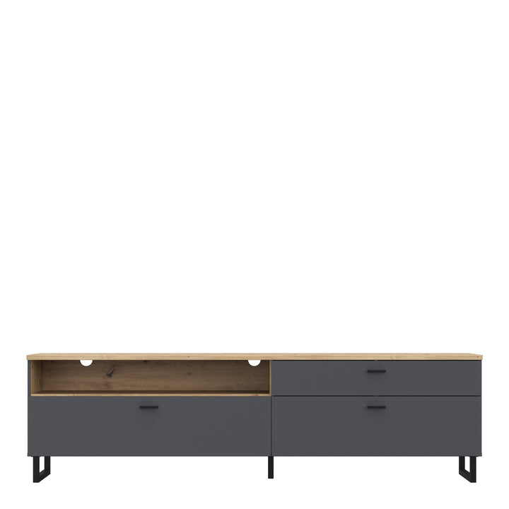Klara TV Unit with 1 Drawer 2 Flip Doors in Grey and Oak - TidySpaces