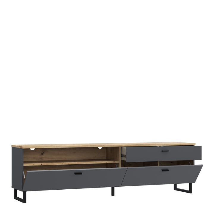 Klara TV Unit with 1 Drawer 2 Flip Doors in Grey and Oak - TidySpaces