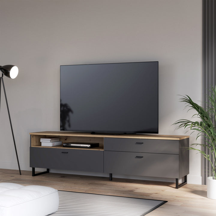 Klara TV Unit with 1 Drawer 2 Flip Doors in Grey and Oak - TidySpaces