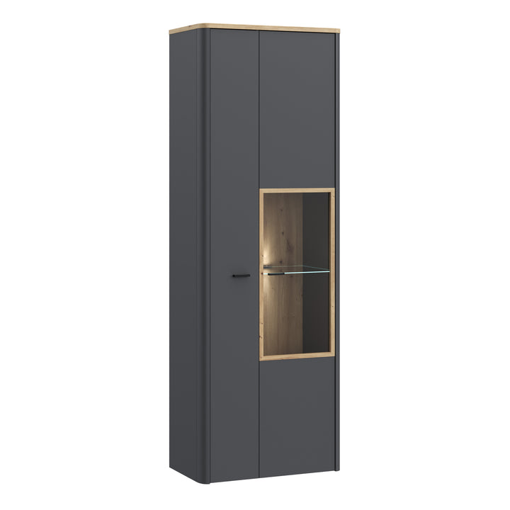 Klara Display Cabinet with 1 Door  and 1 Glass Door in Grey and Oak inc LED Lighting - TidySpaces