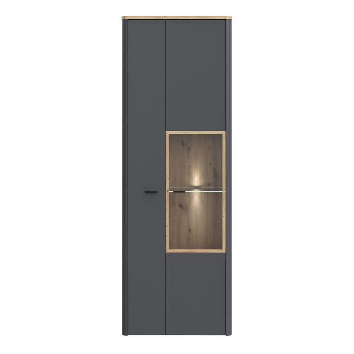 Klara Display Cabinet with 1 Door  and 1 Glass Door in Grey and Oak inc LED Lighting - TidySpaces