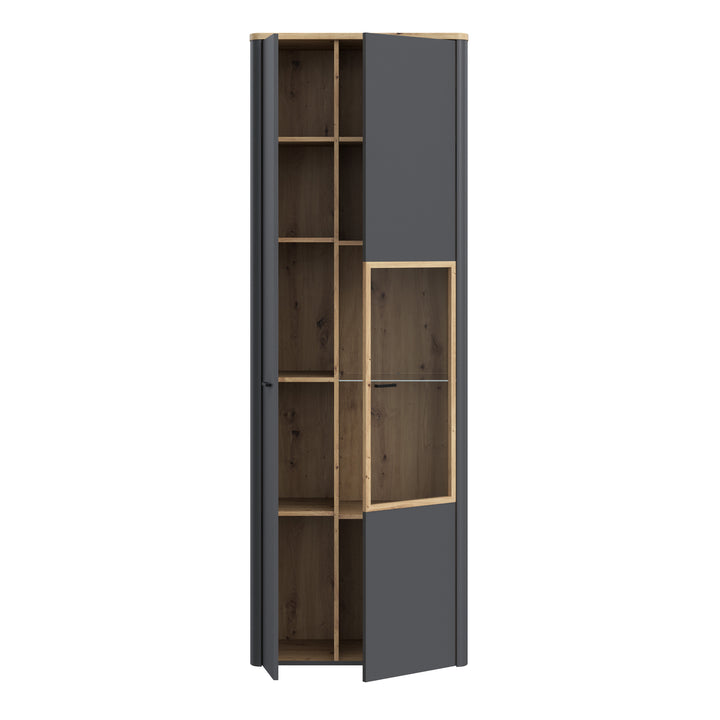 Klara Display Cabinet with 1 Door  and 1 Glass Door in Grey and Oak inc LED Lighting - TidySpaces