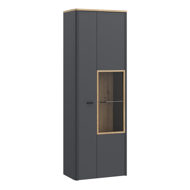 Klara Display Cabinet with 1 Door  and 1 Glass Door in Grey and Oak - TidySpaces