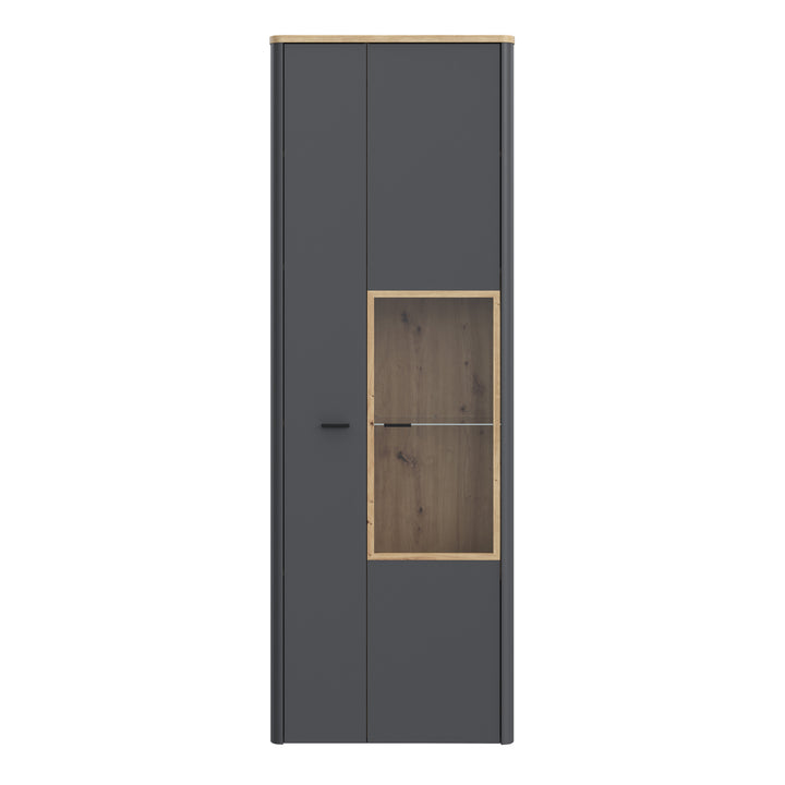 Klara Display Cabinet with 1 Door  and 1 Glass Door in Grey and Oak - TidySpaces