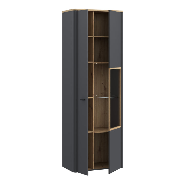 Klara Display Cabinet with 1 Door  and 1 Glass Door in Grey and Oak - TidySpaces