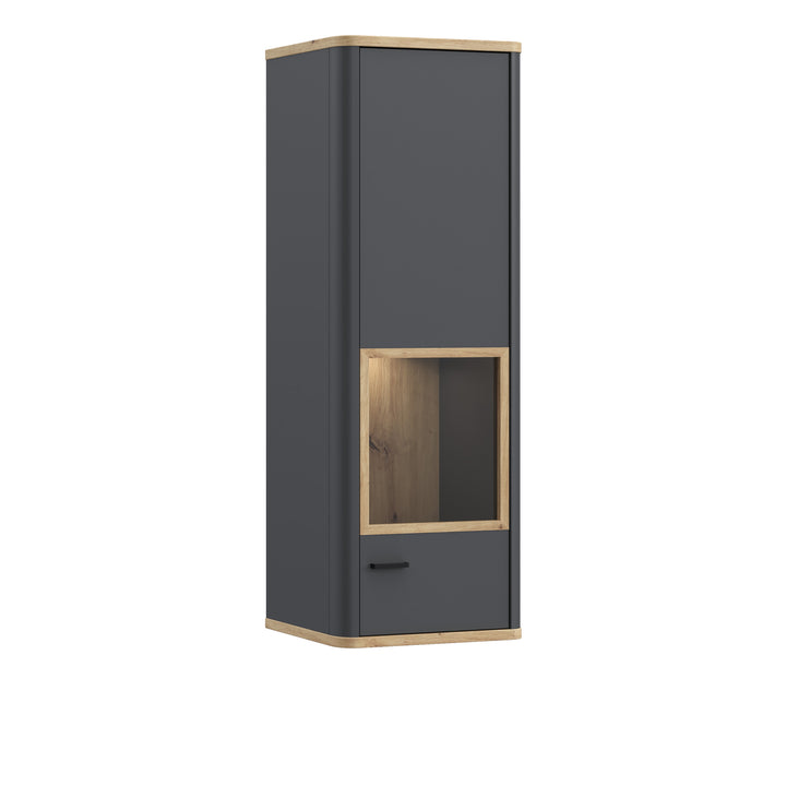 Klara Display Cabinet with 1 Glass Door in Grey and Oak inc LED Lighting - TidySpaces