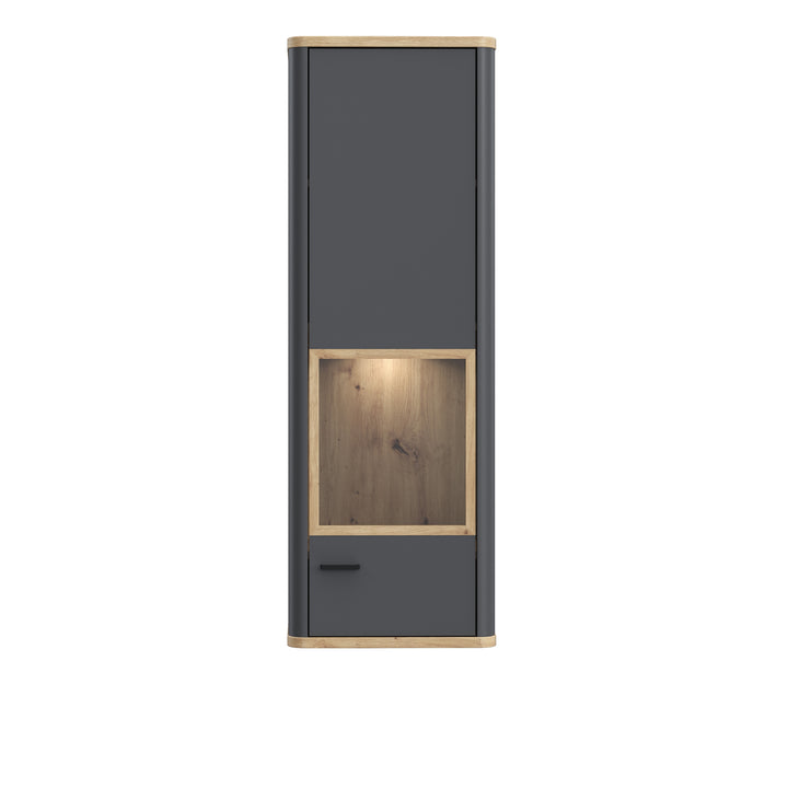 Klara Display Cabinet with 1 Glass Door in Grey and Oak inc LED Lighting - TidySpaces