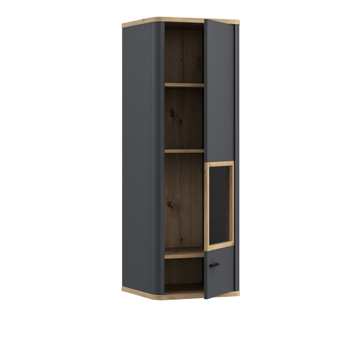 Klara Display Cabinet with 1 Glass Door in Grey and Oak inc LED Lighting - TidySpaces