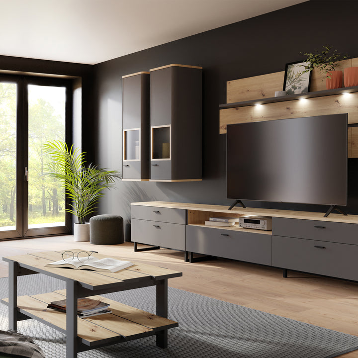 Klara Display Cabinet with 1 Glass Door in Grey and Oak inc LED Lighting - TidySpaces