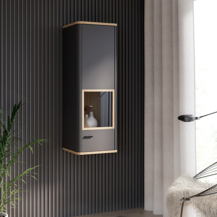 Klara Display Cabinet with 1 Glass Door in Grey and Oak - TidySpaces