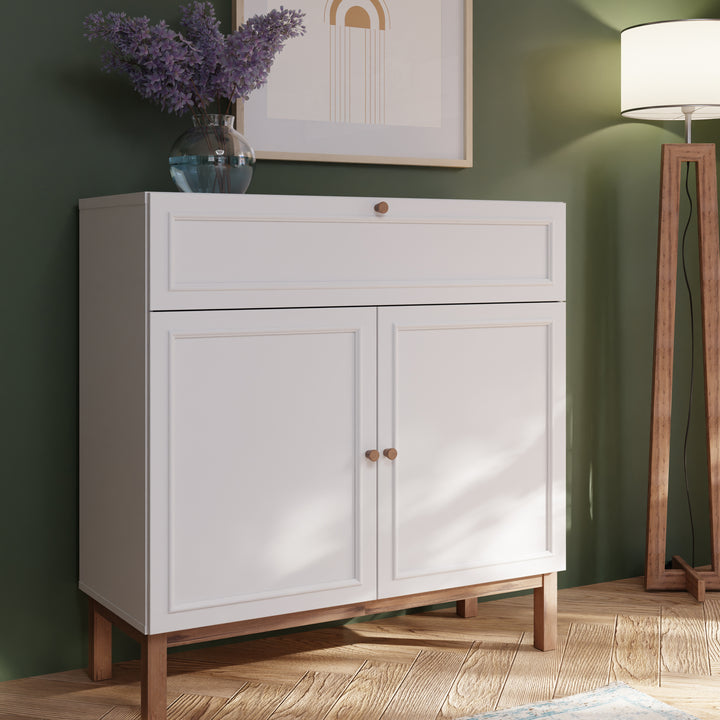 Wensley 2 Door 1 Drawer Console in Light Grey and Oak - TidySpaces