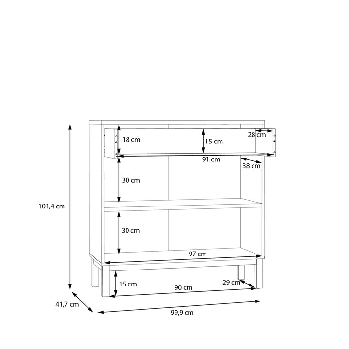 Wensley 2 Door 1 Drawer Console in Light Grey and Oak - TidySpaces