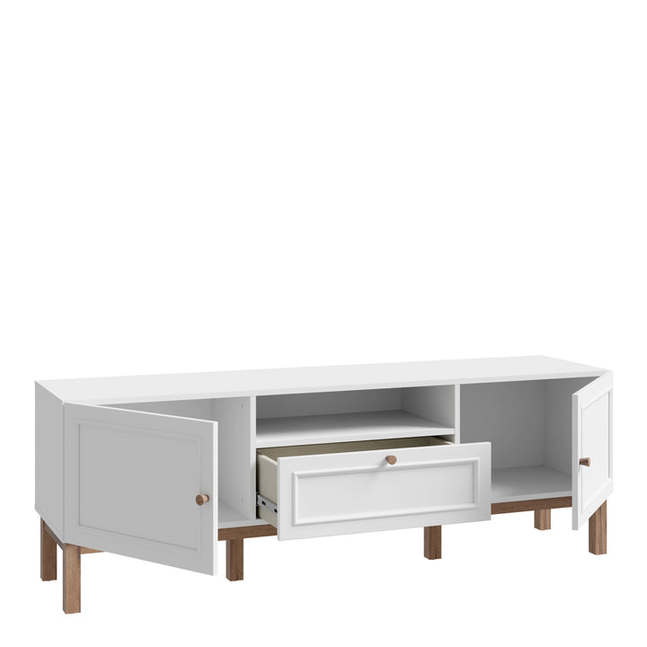 Wensley 2 Door 1 Drawer TV Unit in Light Grey and Oak inc LED Lighting - TidySpaces