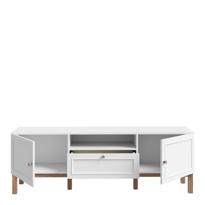 Wensley 2 Door 1 Drawer TV Unit in Light Grey and Oak inc LED Lighting - TidySpaces