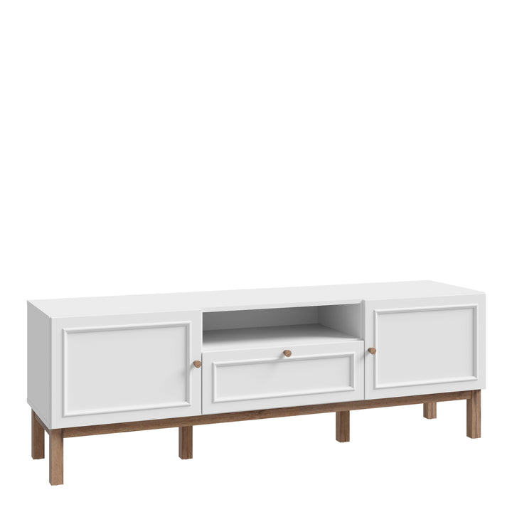 Wensley 2 Door 1 Drawer TV Unit in Light Grey and Oak - TidySpaces