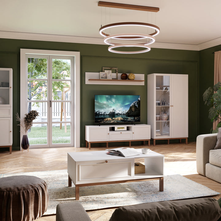 Wensley 2 Door 1 Drawer TV Unit in Light Grey and Oak - TidySpaces