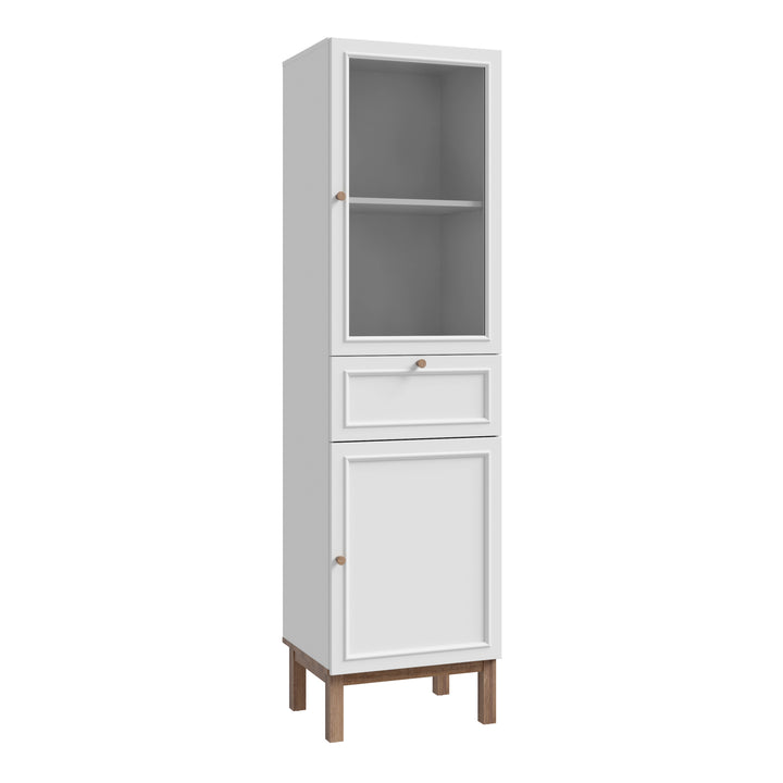 Wensley Display Cabinet with 1 Door 1 Drawer and  1 Glass Door in Light Grey and Oak - TidySpaces