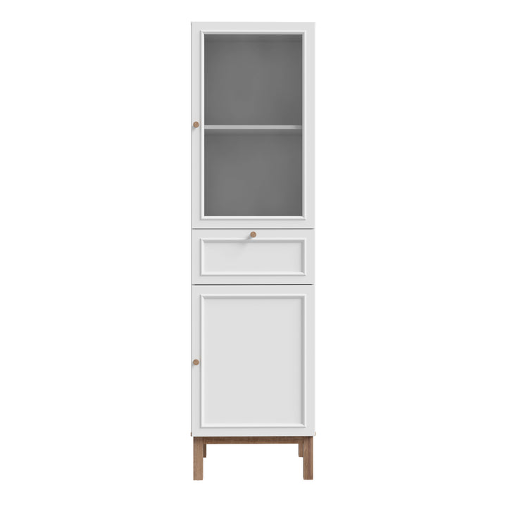 Wensley Display Cabinet with 1 Door 1 Drawer and  1 Glass Door in Light Grey and Oak - TidySpaces