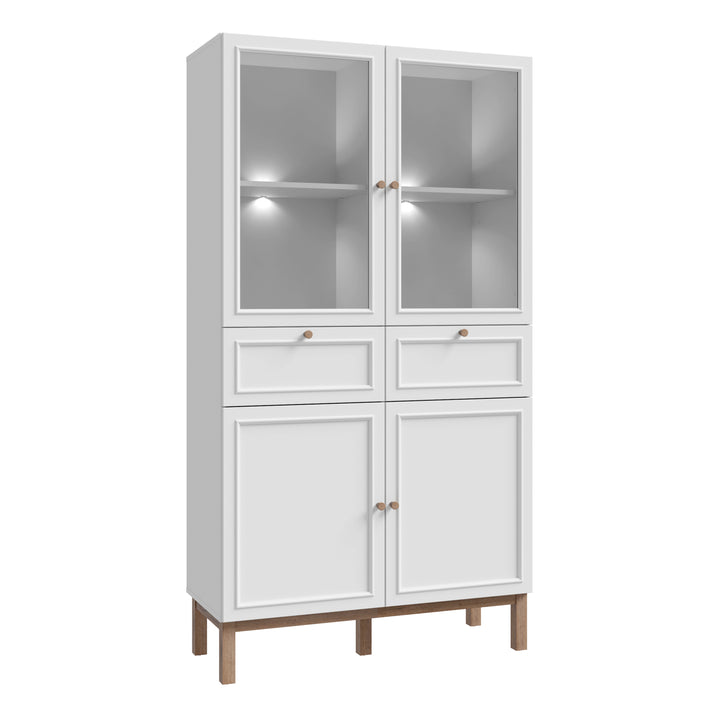Wensley Display Cabinet with 2 Doors 2 Drawers and 2 Glass Doors in Light Grey and Oak inc LED Lighting - TidySpaces
