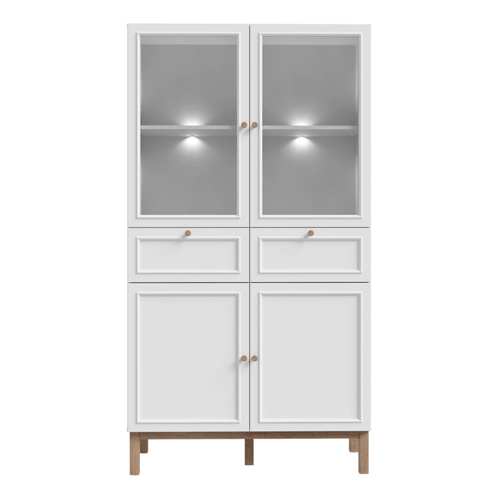 Wensley Display Cabinet with 2 Doors 2 Drawers and 2 Glass Doors in Light Grey and Oak inc LED Lighting - TidySpaces