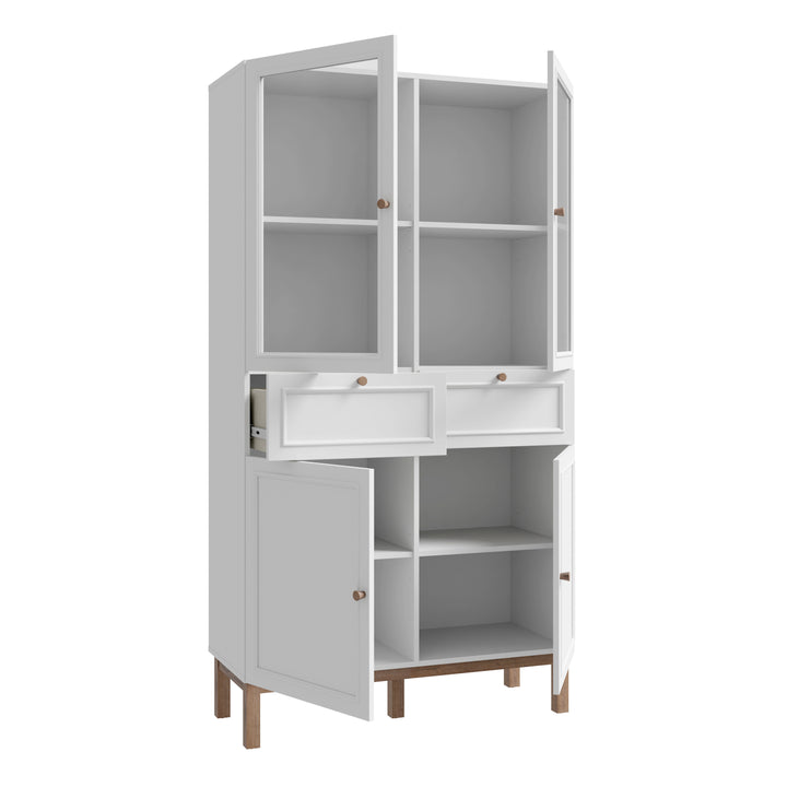 Wensley Display Cabinet with 2 Doors 2 Drawers and 2 Glass Doors in Light Grey and Oak inc LED Lighting - TidySpaces
