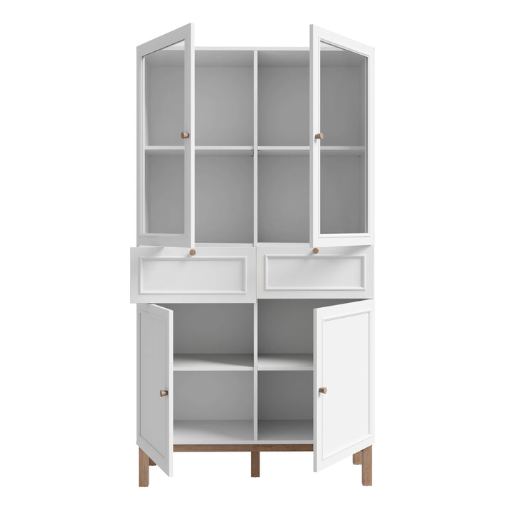 Wensley Display Cabinet with 2 Doors 2 Drawers and 2 Glass Doors in Light Grey and Oak inc LED Lighting - TidySpaces