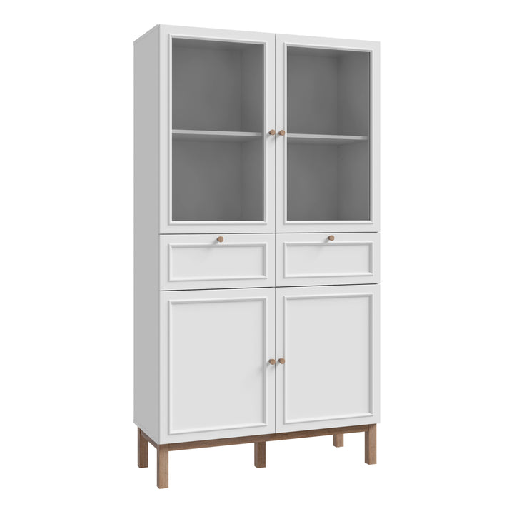 Wensley Display Cabinet with 2 Doors 2 Drawers and 2 Glass Doors in Light Grey and Oak - TidySpaces