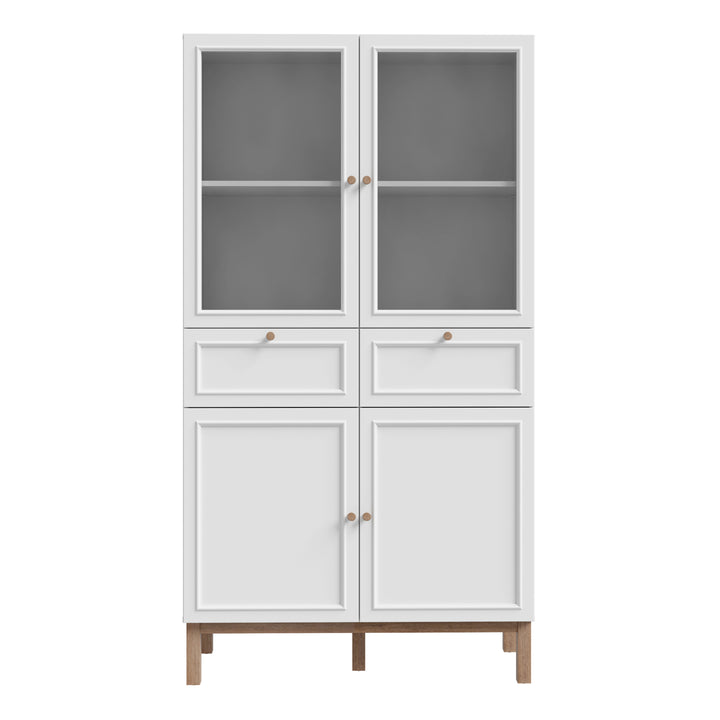 Wensley Display Cabinet with 2 Doors 2 Drawers and 2 Glass Doors in Light Grey and Oak - TidySpaces
