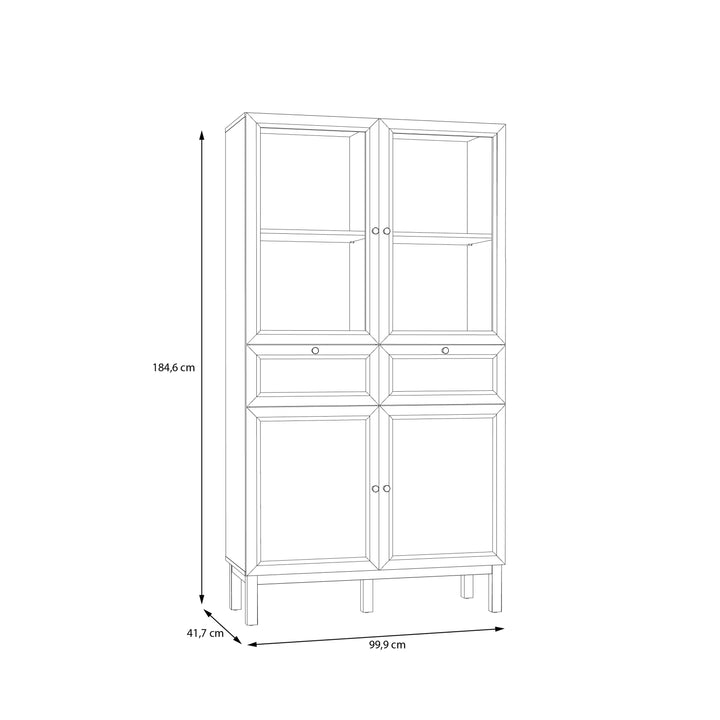 Wensley Display Cabinet with 2 Doors 2 Drawers and 2 Glass Doors in Light Grey and Oak - TidySpaces