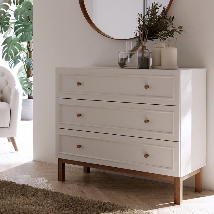Wensley 3 Drawer Chest in Light Grey and Oak - TidySpaces