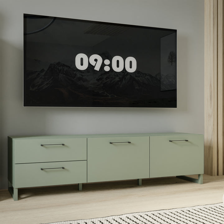 Sali 2 Door 2 Drawer TV Unit in Sage Green - TidySpaces