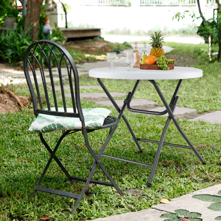 81 CM Round Folding Plastic Table with Thickened HDPE Tabletop - TidySpaces
