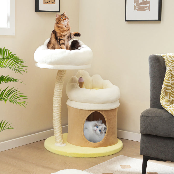 83cm Flower Cat Tree with Sisal Scratching Post and Top Perch-White - TidySpaces