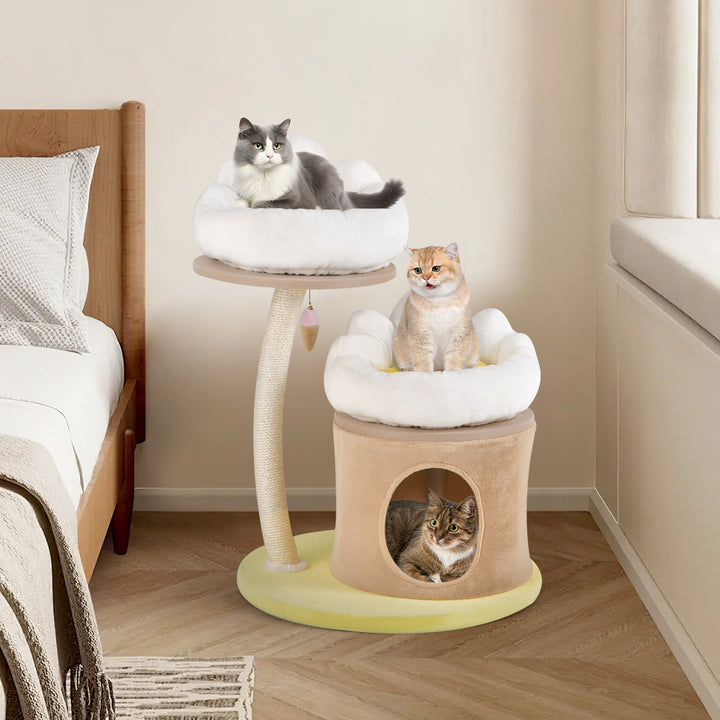 83cm Flower Cat Tree with Sisal Scratching Post and Top Perch-White - TidySpaces