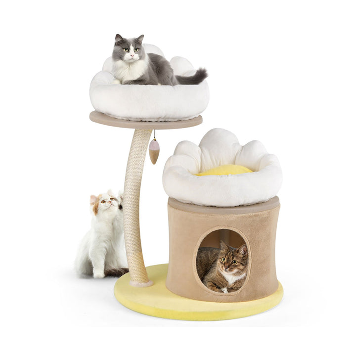 83cm Flower Cat Tree with Sisal Scratching Post and Top Perch-White - TidySpaces