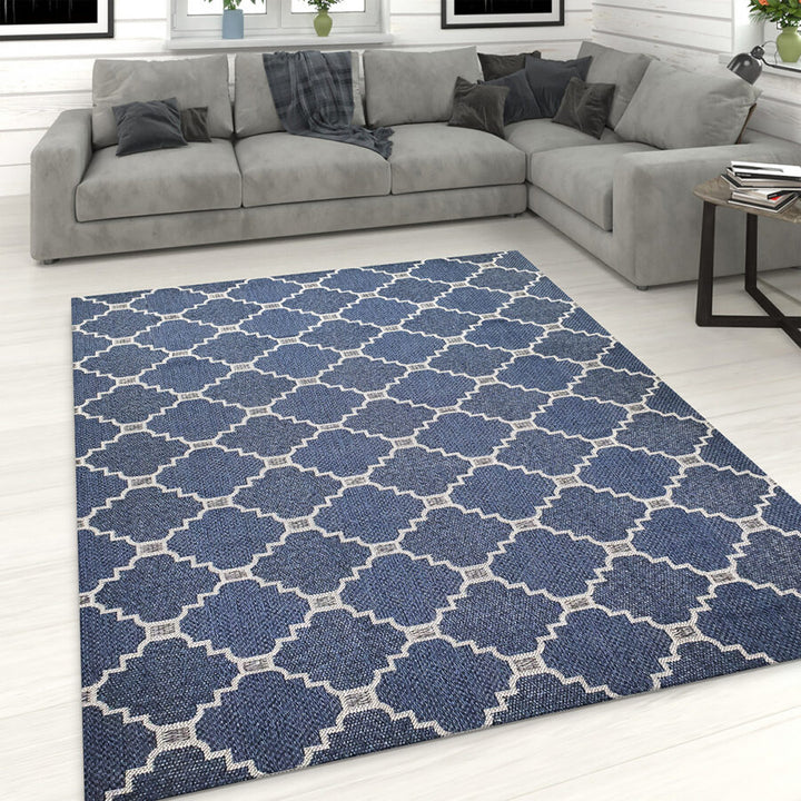 Cotton Rug Runner Trellis Navy Blue Navy - TidySpaces